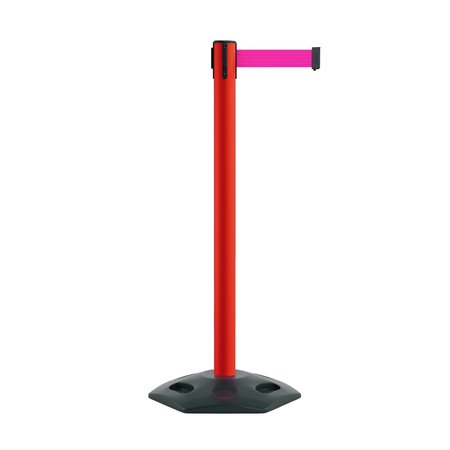 MONTOUR LINE Stanchion Belt Barrier Rubber Base Red Post 11ft.Fl.Pnk Belt MSR630-RD-FPK-110